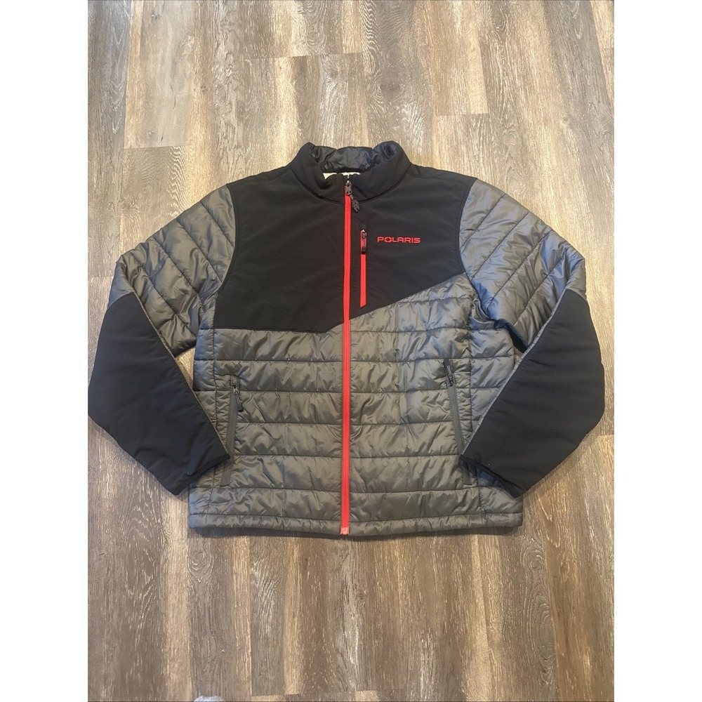 Polaris Men's Large Puffer Jacket Full Zip Insulated Gray Black Red P1088-000